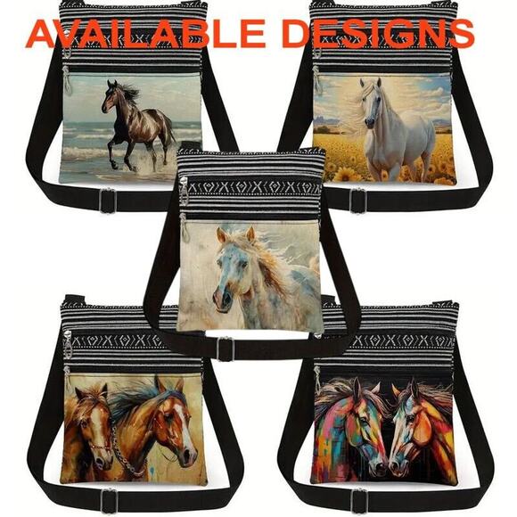 White Arab Oil Painting Print Purse Crossbody Shoulder Bag •Two Zippered Pockets - Picture 6 of 8